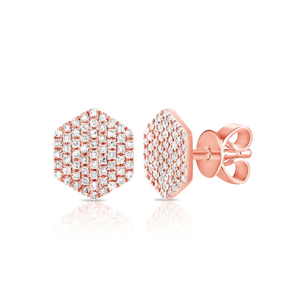 14k Rose Gold .23 Total Weight Diamond Octagon Studs