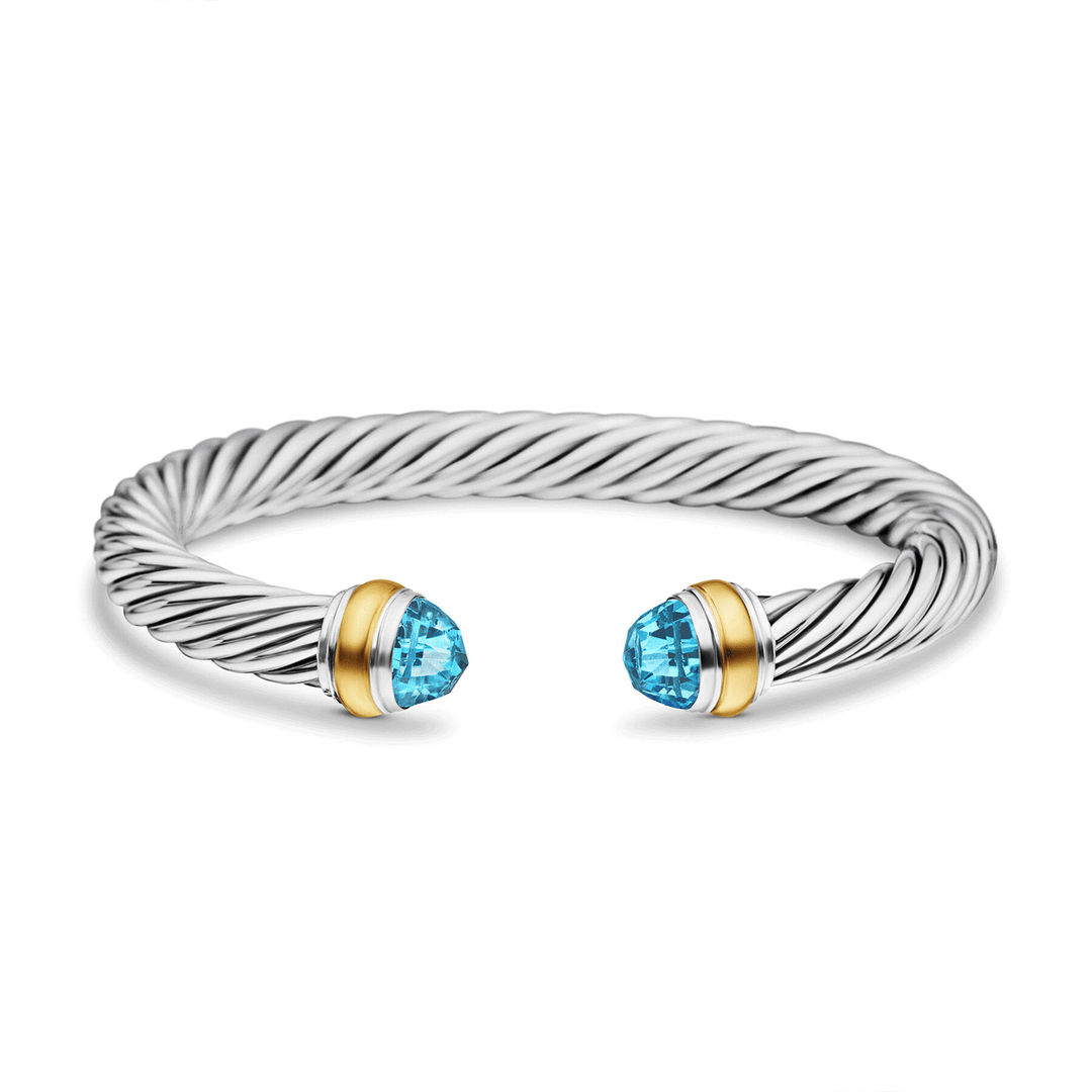 David Yurman Classic Cable Bracelet Sterling Silver with 14k Yellow Gold and Blue Topaz, 7mm