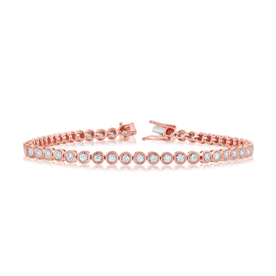 14k Rose Gold and Diamond 1.11 Total Weight Bezel Bracelet