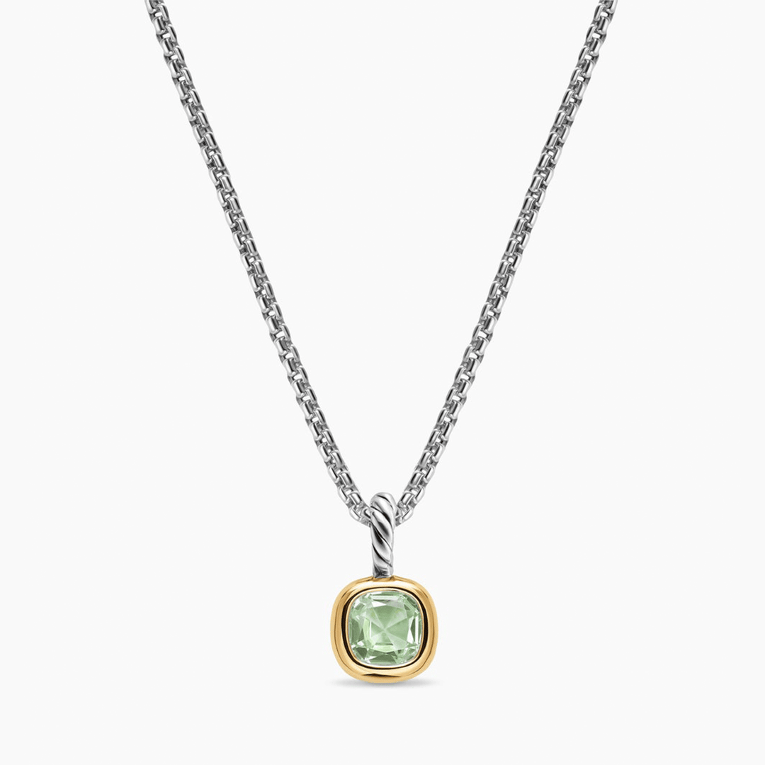 David Yurman Mini Cushion Cut Amulet Sterling Silver with 14K Yellow Gold and Prasiolite