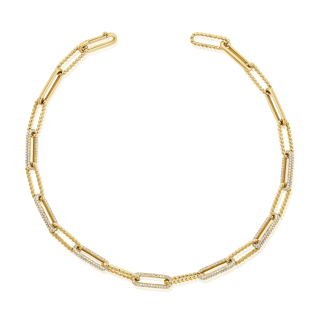 14k Yellow Gold and Diamond 8.65 Total Weight Paper Clip 17 Inch Necklace