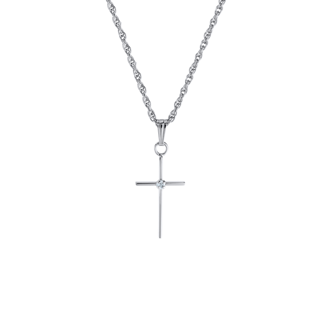 Children's 14k White Gold and Diamond Cross Pendant