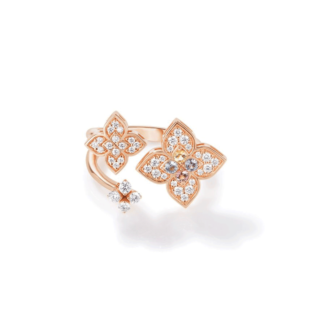 Roberto Coin Venetian Princess 18k Rose Gold Carnival Mixed Stones and Diamond Flower Ring