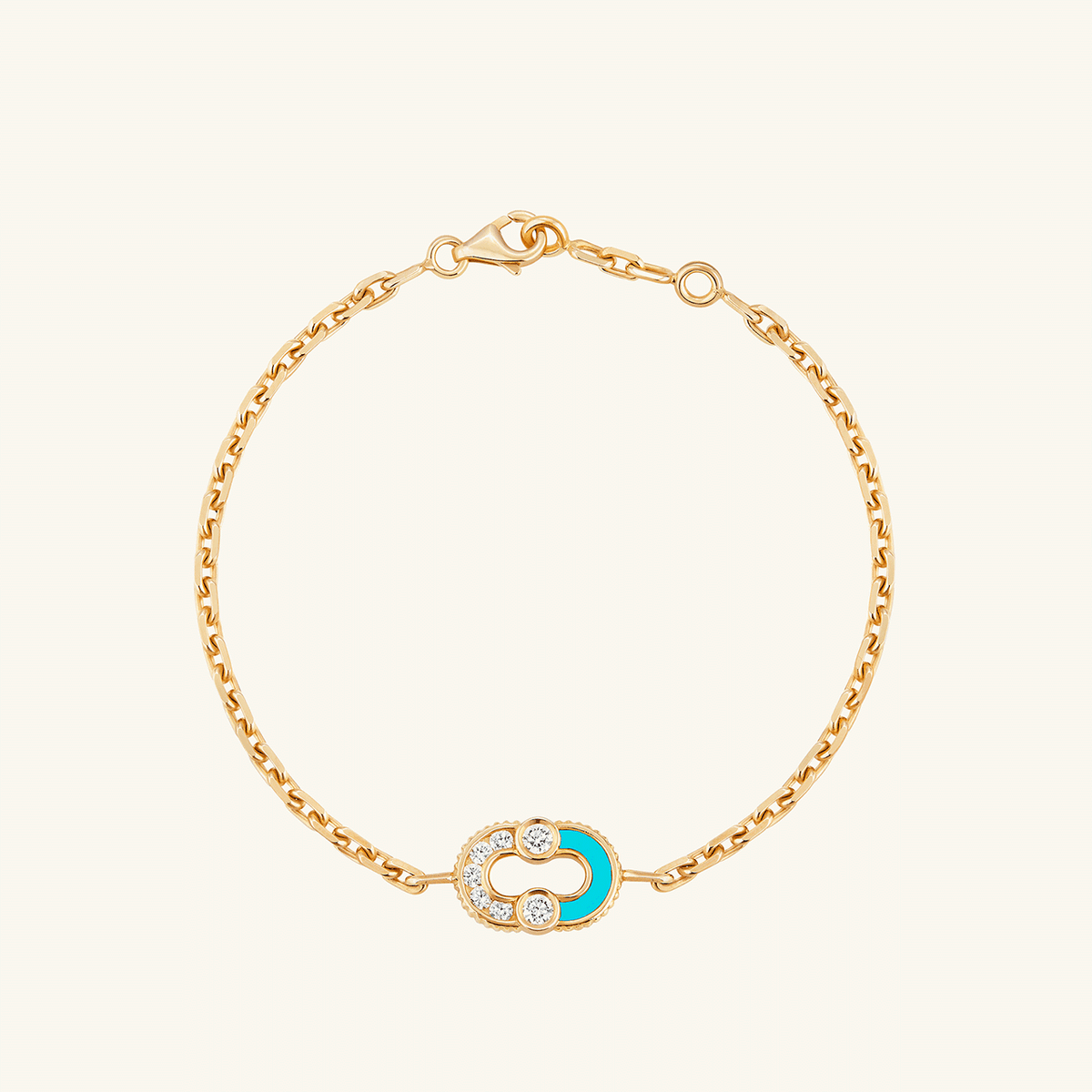 Viltier 18k Yellow Gold Magnetic Diamond and Turquoise Chain Bracelet