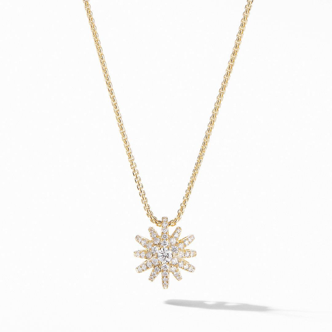 David Yurman Starburst Pendant Necklace in 18k Yellow Gold with Pavé Diamonds