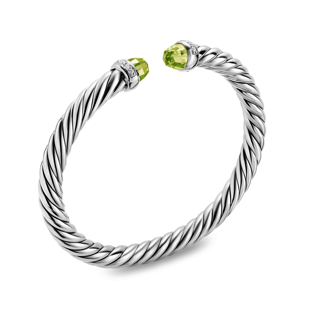 David Yurman Cable Flex® Bracelet Sterling Silver with Peridot and Diamonds, 6mm Medium