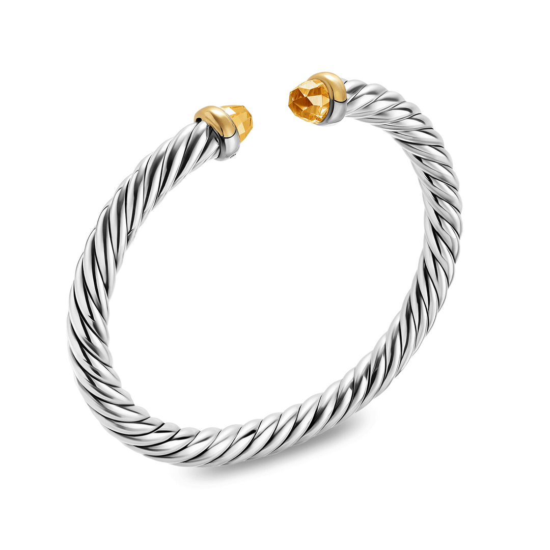David Yurman Cable Flex® Bracelet Sterling Silver with 14K Yellow Gold and Citrines 6mm Medium