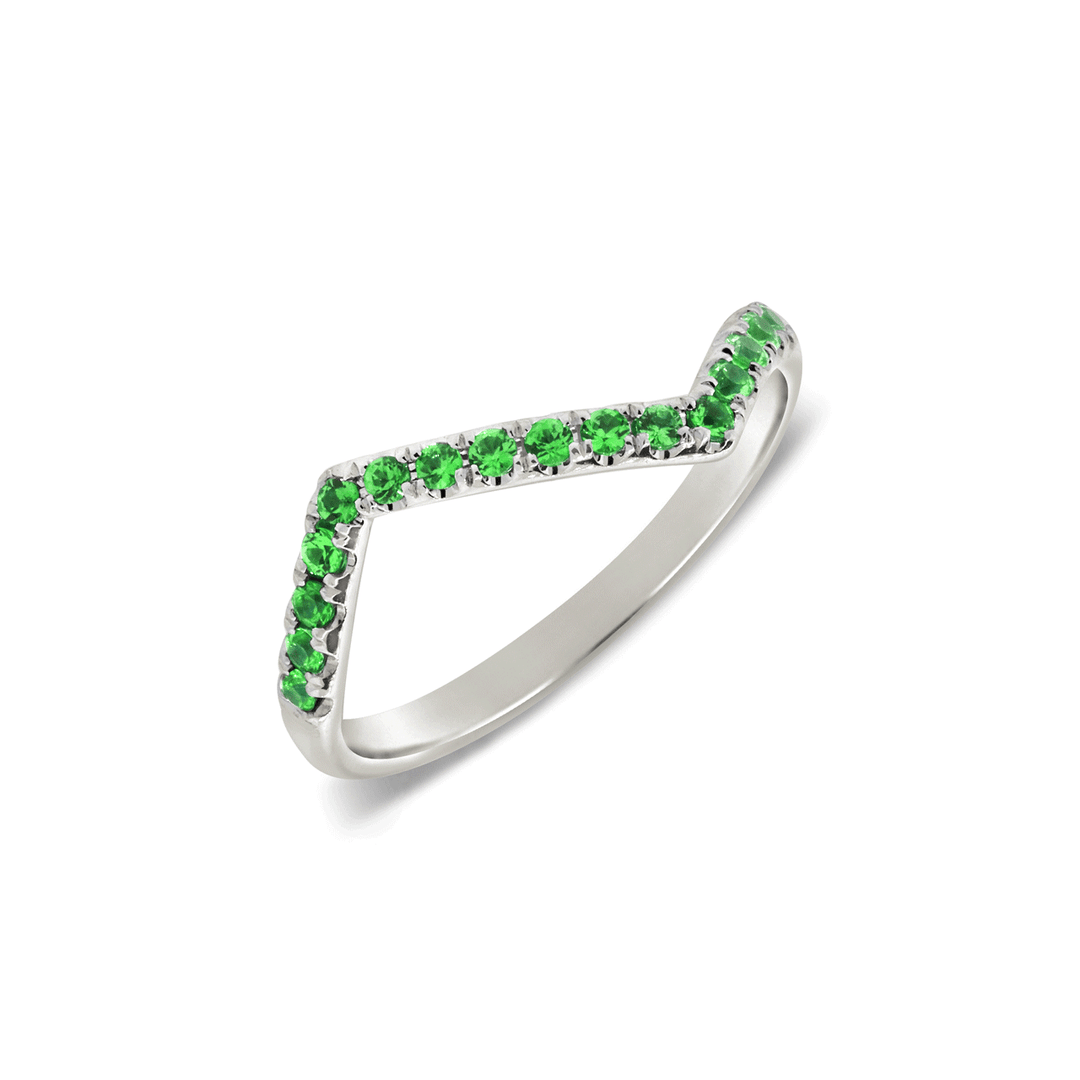 14k White Gold and Tsavorite Stack Ring