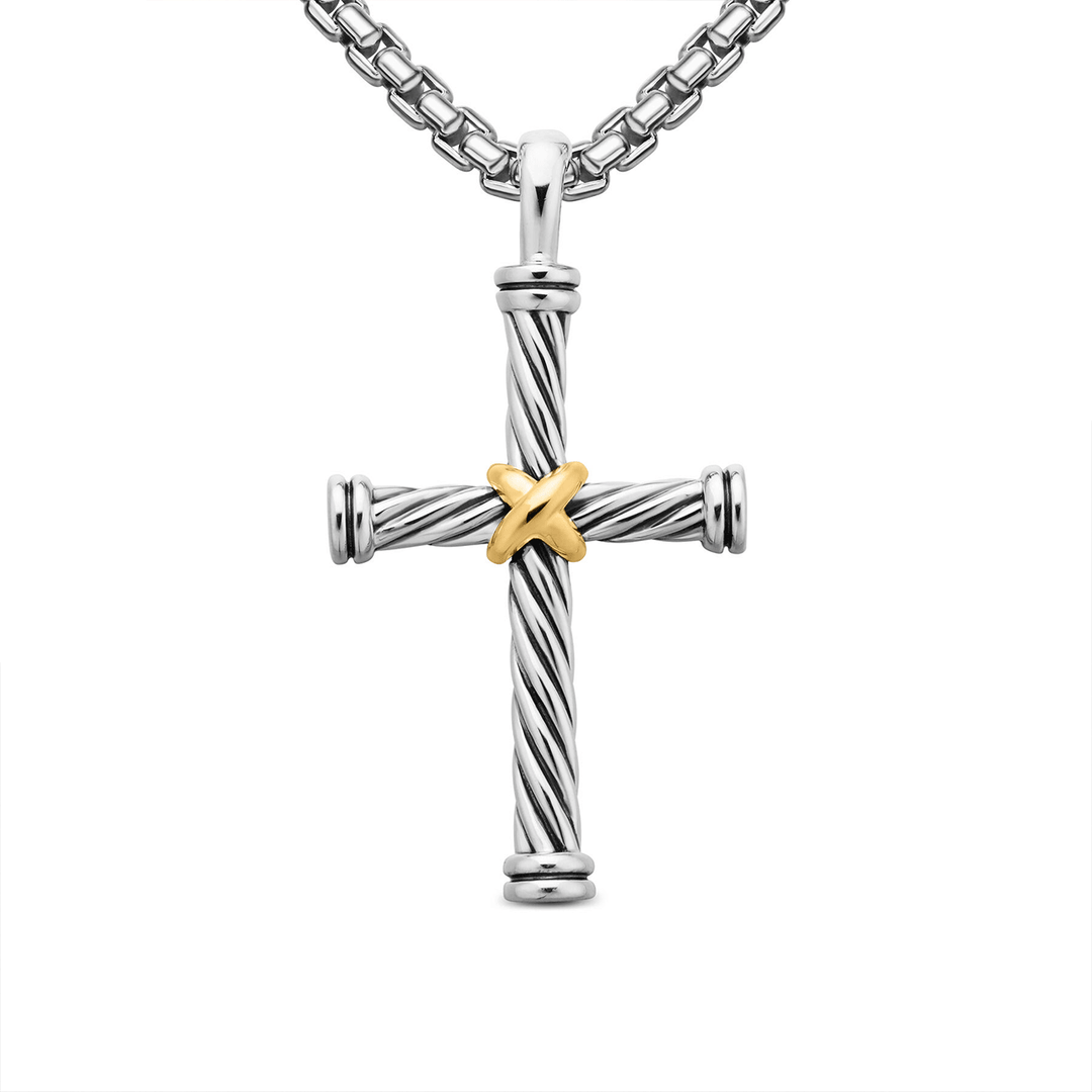 David Yurman Cable Cross Pendant Sterling Silver with 18K Yellow Gold, 35mm