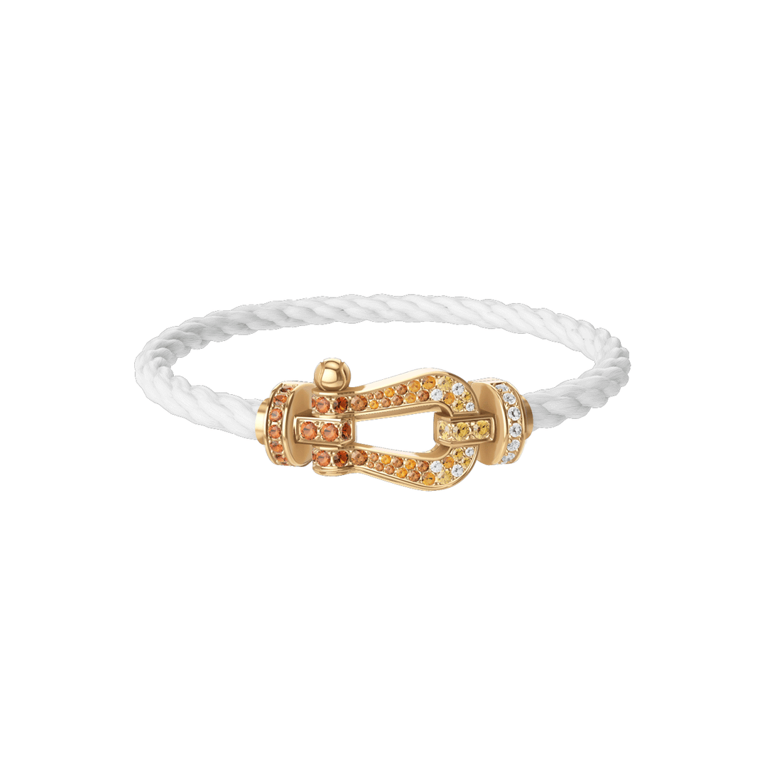 Fred FORCE 10 White Cable 18k Yellow Gold diamond paved and colored gem stones LG Buckle, Exclusively at Hamilton Jewelers