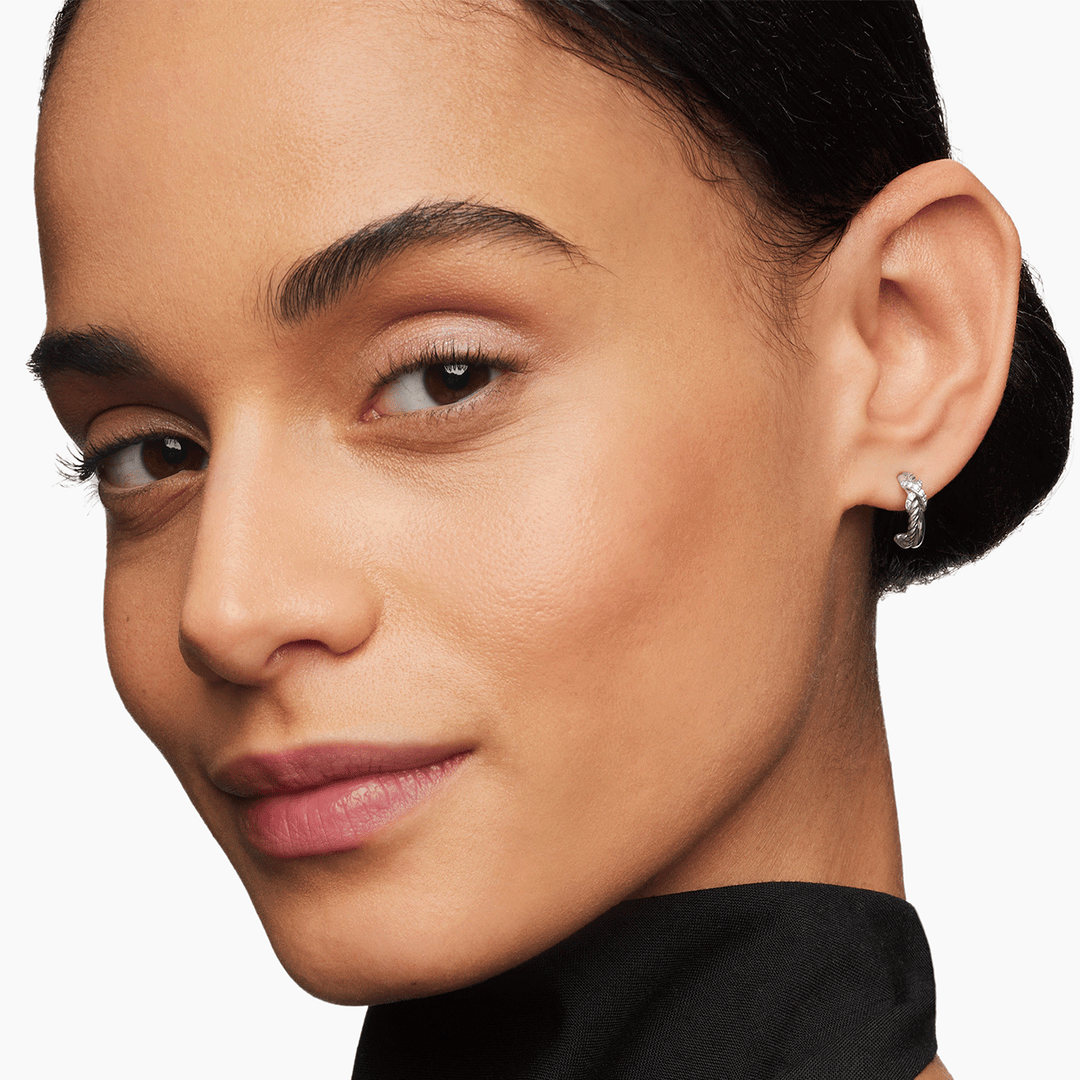 David Yurman Petite X Mini Hoop Earrings with Pavé Diamonds