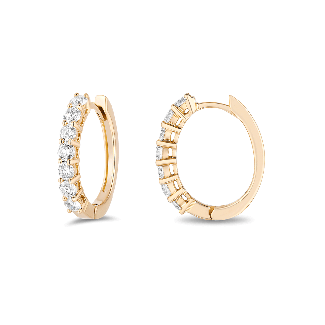 18k Yellow Gold and 1.05 Total Weight Natural Diamond Hoops