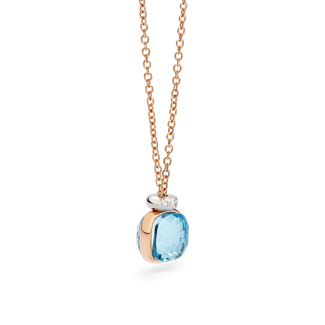 Pomellato Nudo 18k Rose Gold White Gold Blue Topaz and Diamond Mini Necklace
