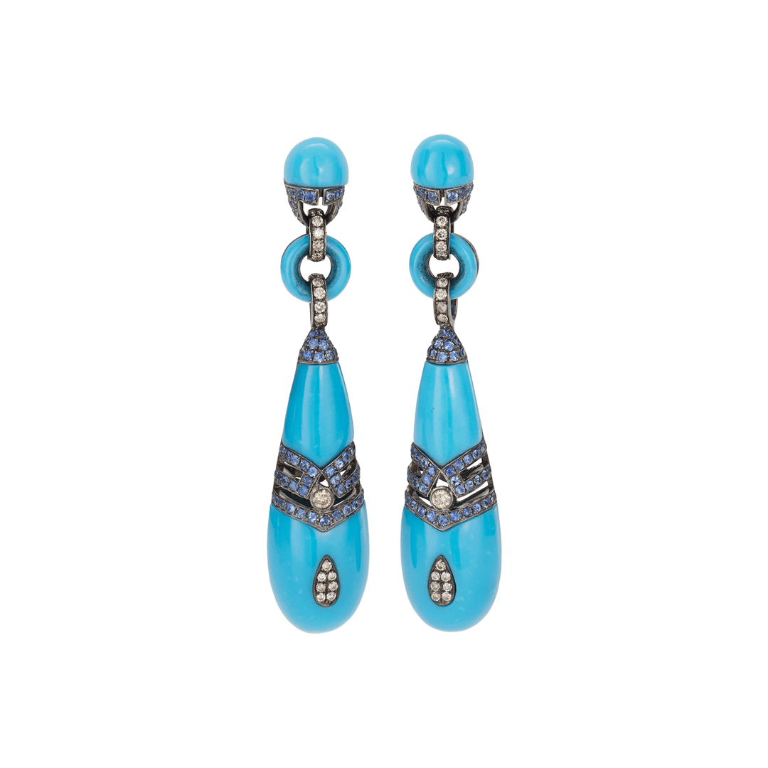 18k Gold Turquoise and Diamond Earrings