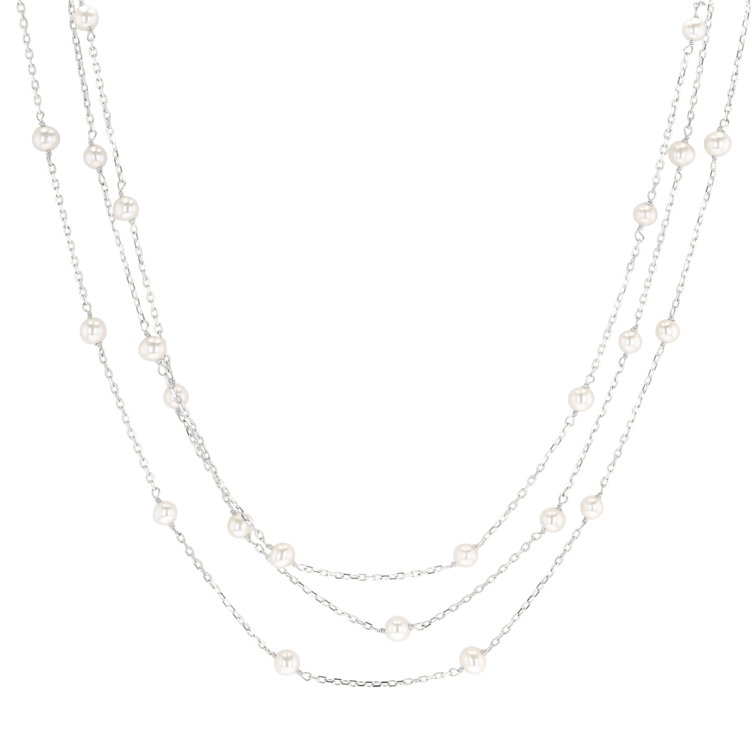 Sterling Silver and White Freshwater Pearl Three Strand Necklace