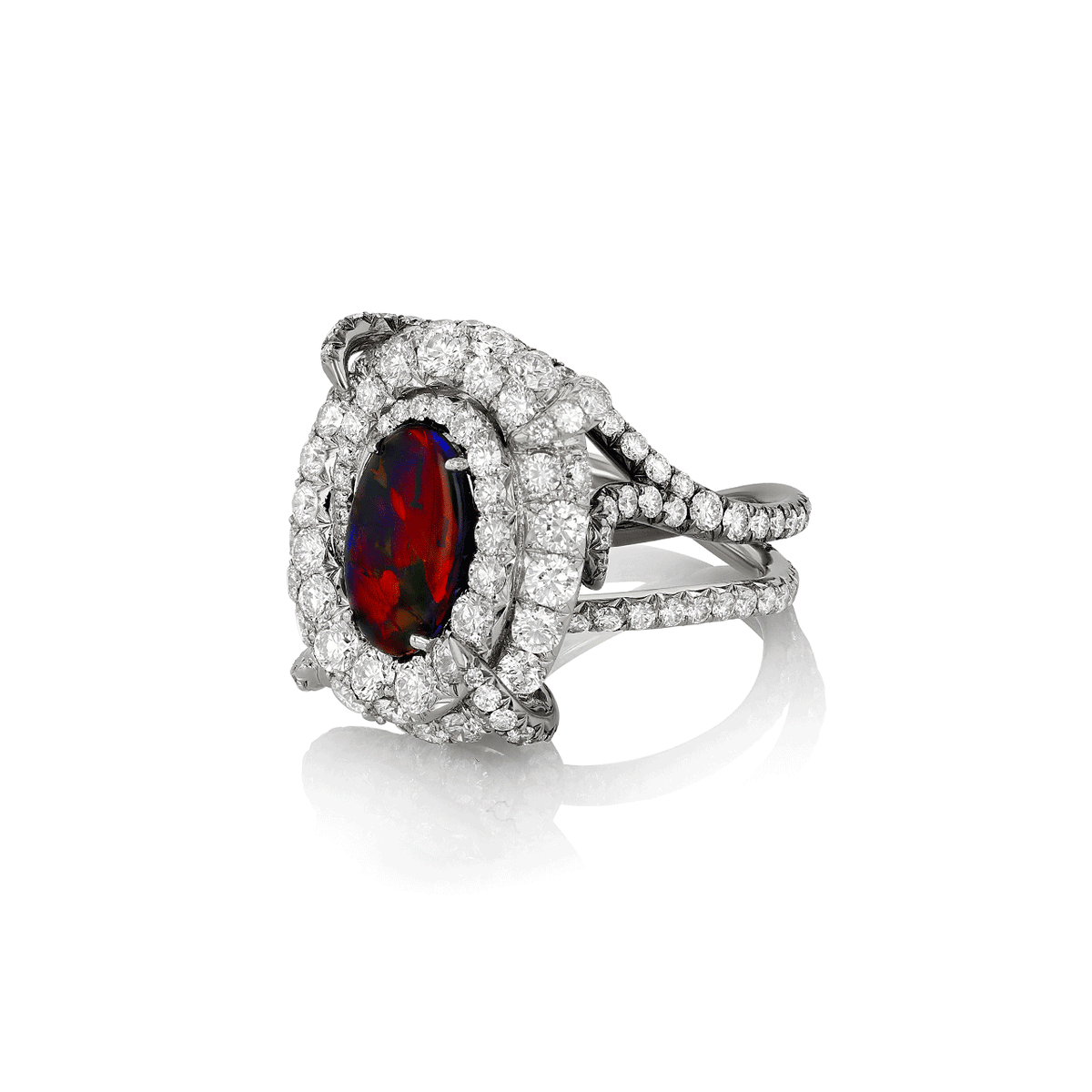 Platinum Black Opal 1.43 Total Weight and Diamond Ring