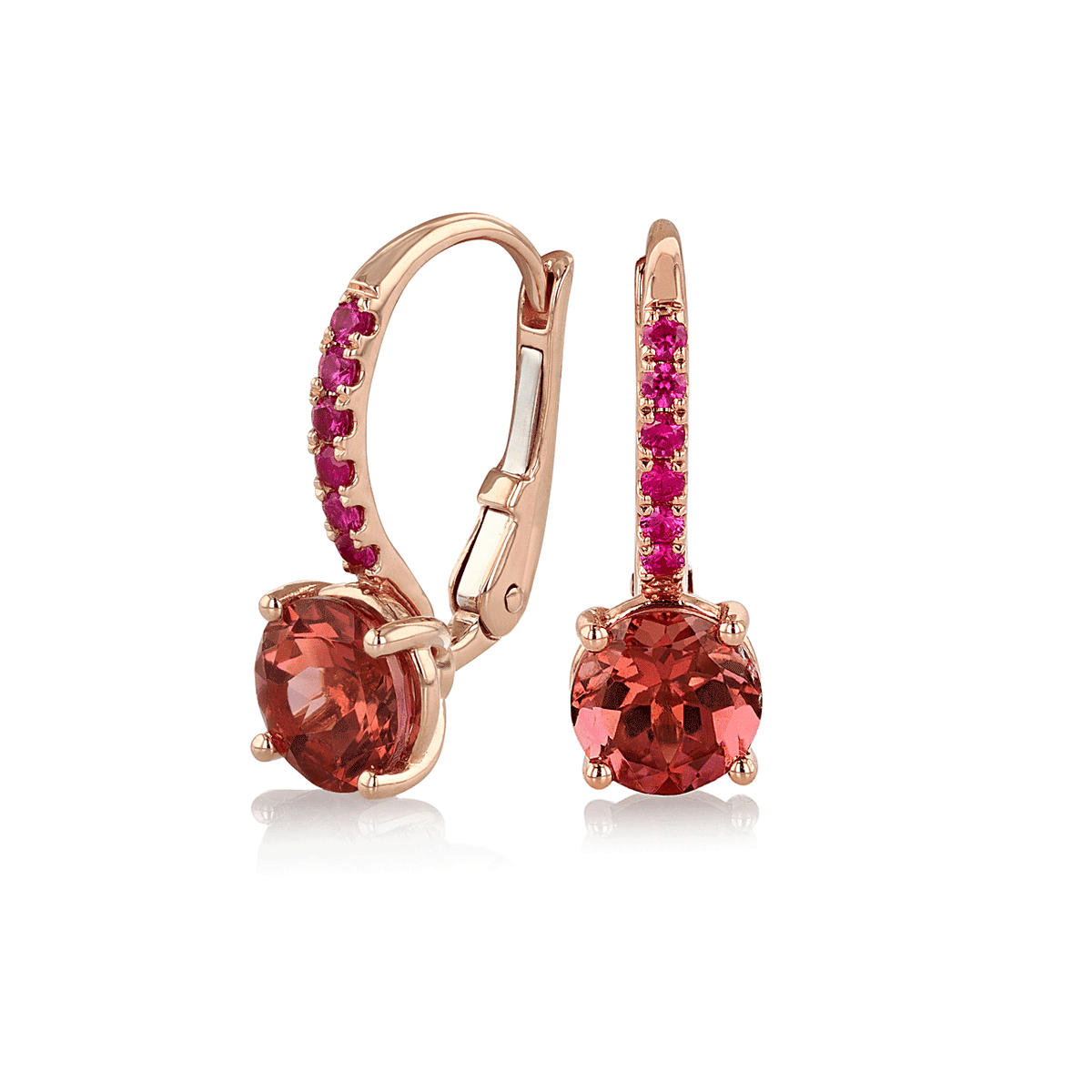 Hamilton Facet Collection 18k Rose Gold and 1.80 Total Weight Pink Tourmaline Ruby Earrings