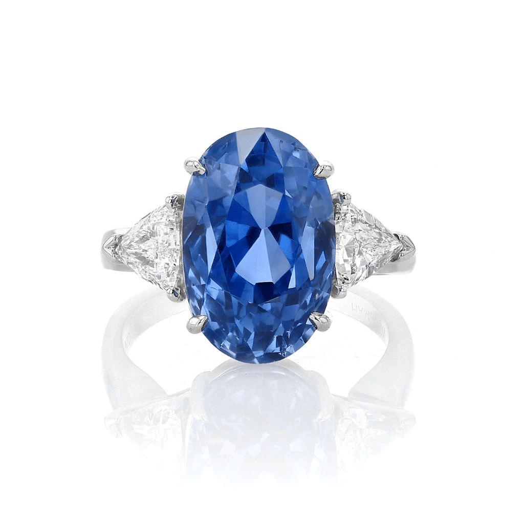 Platinum Oval Sapphire 12.99 Total Weight and Diamond Ring