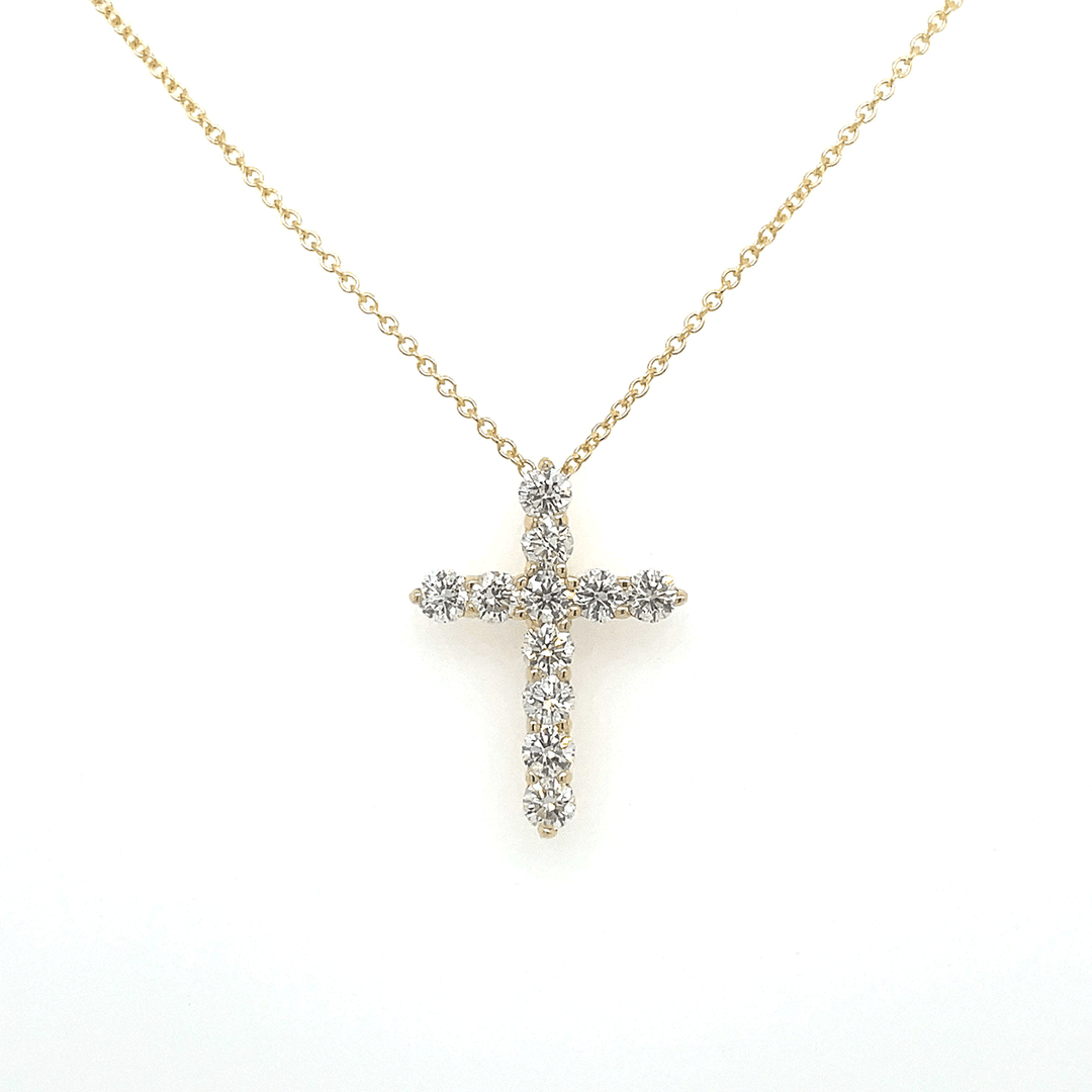 14k Yellow Gold and .98 Total Weight Diamond 22mm Cross Pendant