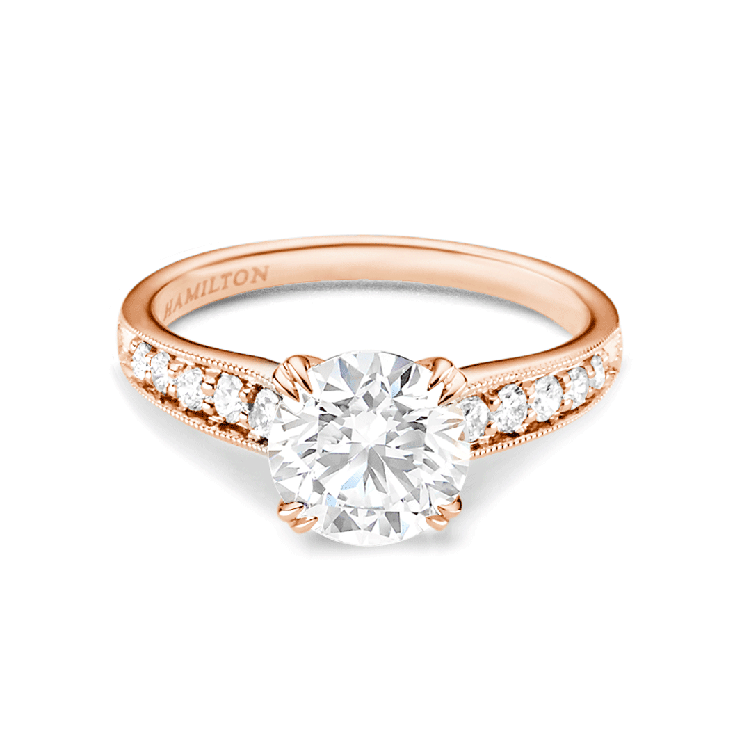 Hamilton Cherish Collection 18k Rose Gold and 0.16 Total Weight Diamond Milgrain Bead Set Mounting Ring