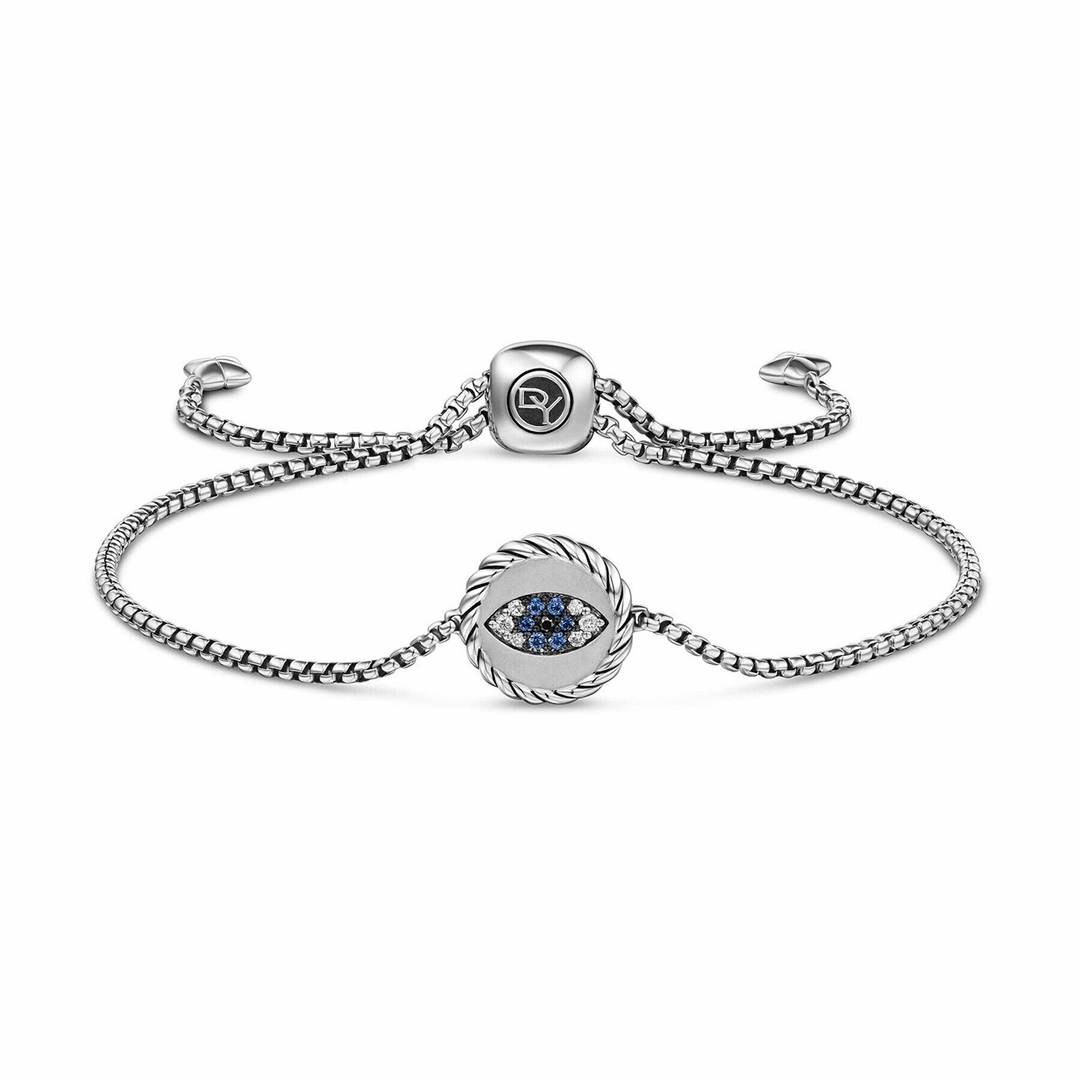 David Yurman Evil Eye Bracelet in Sterling Silver with Light Blue Sapphires, Black Diamonds and Diamonds