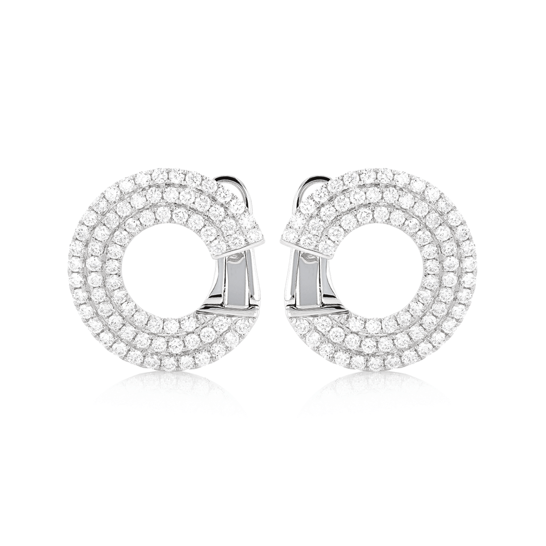 18k White Gold and Diamond 2.04 Total Weight Spiral Hoops