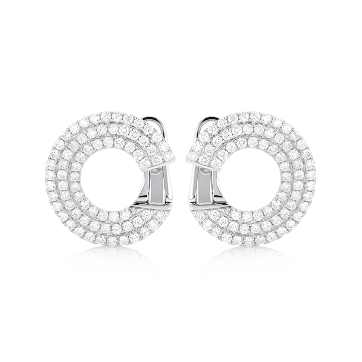 18k White Gold and Diamond 2.04 Total Weight Spiral Hoops