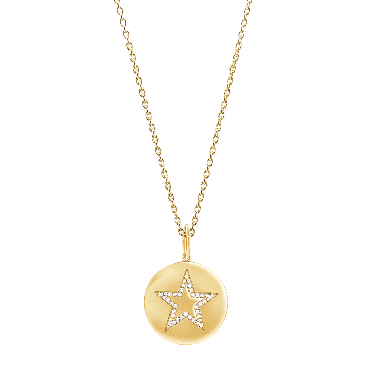 14k Yellow Gold Disc .13 Total Weight Diamond Star Charm