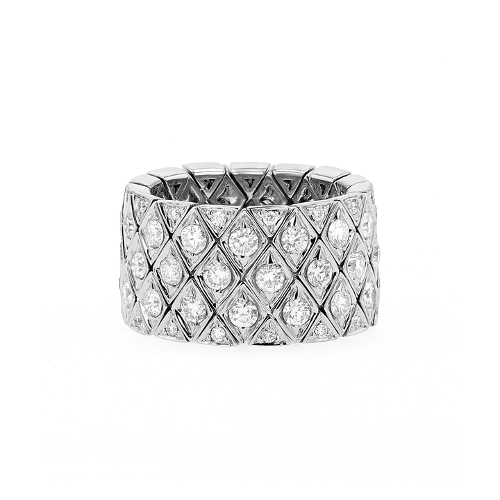 18k White Gold and 2.72 Total Weight Diamond Multi Row Criss Cross Ring