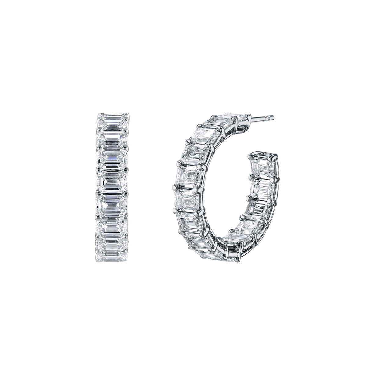 18k White Gold &amp; 6.53ct Emerald Cut Diamond In &amp; Out Hoops