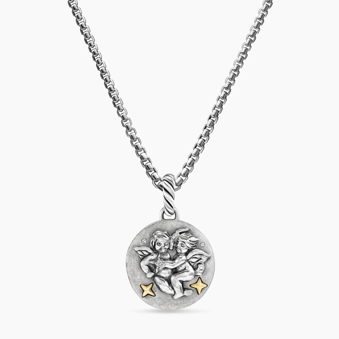 David Yurman Gemini Amulet Sterling Silver with 18k Yellow Gold and Diamonds, 19mm