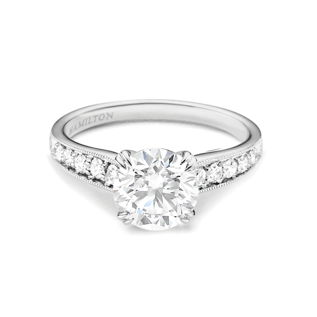 Hamilton Cherish Collection 18k White Gold and 1.00 Total Weight Diamond Milgrain Bead Set Engagement Ring