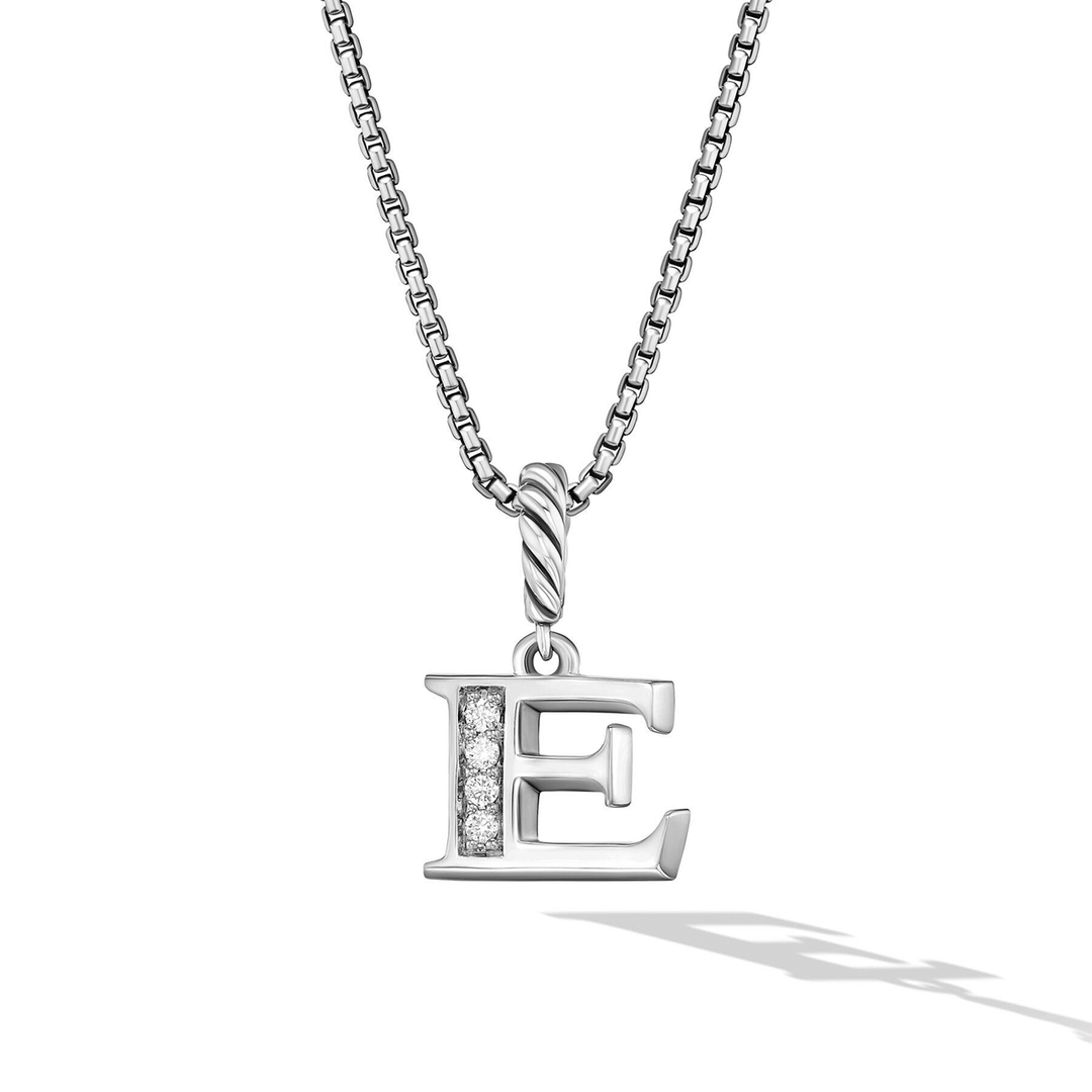David Yurman Pavé Initial Pendant Necklace Sterling Silver with Diamond E