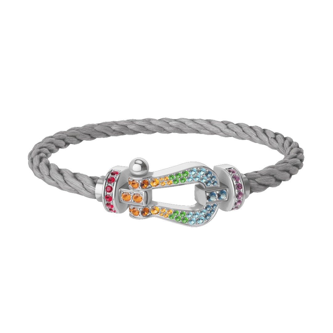 FRED Steel Cord Bracelet with 18k White Rainbow Gemstone LG Buckle, Exclusively at Hamilton Jewelers