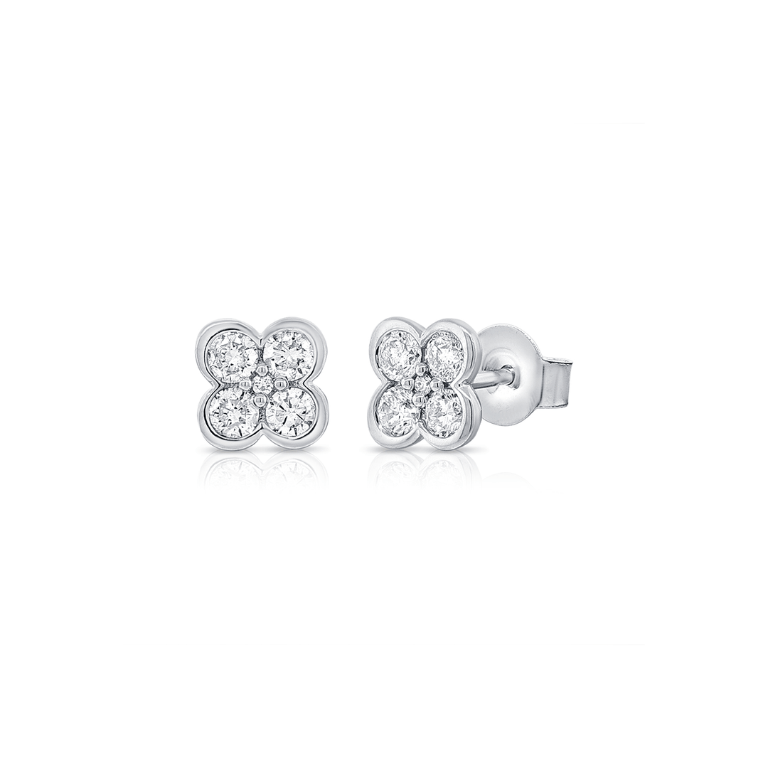 14k White Gold and 0.67 Total Weight Diamond Clover Studs