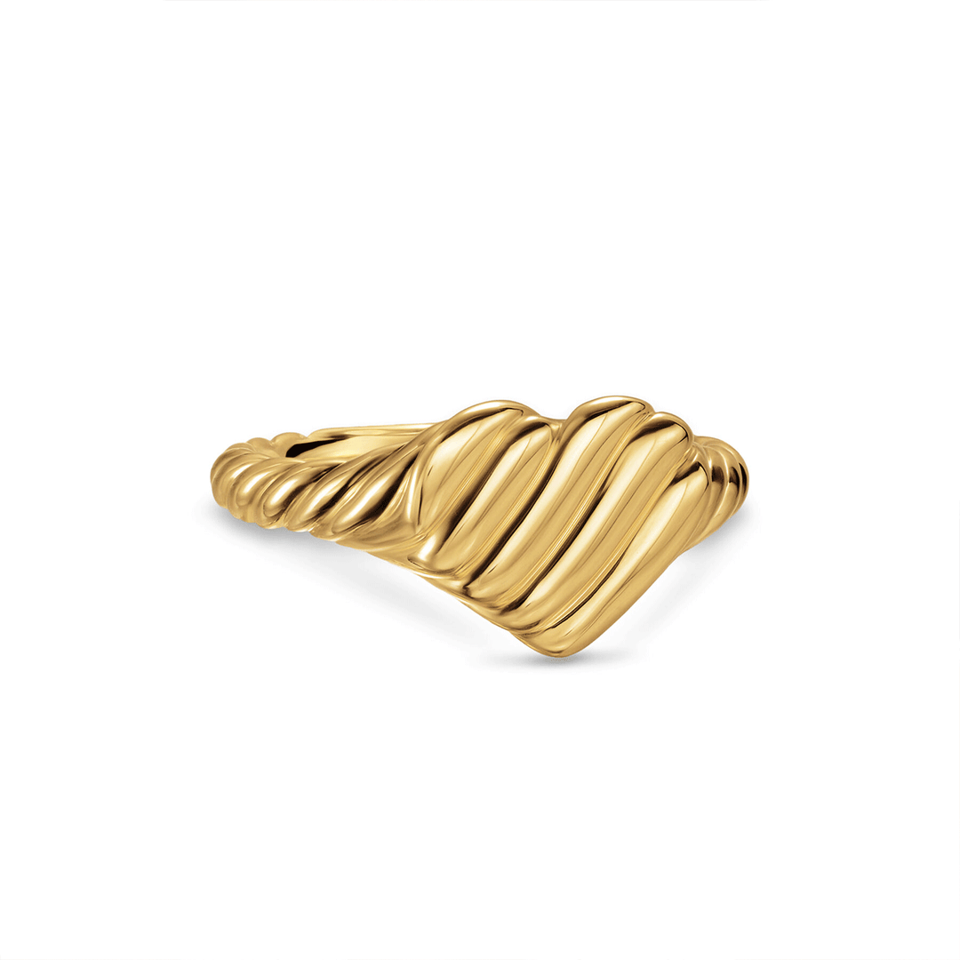 David Yurman Sculpted Cable Heart Pinky Ring 18K Yellow Gold, 9mm