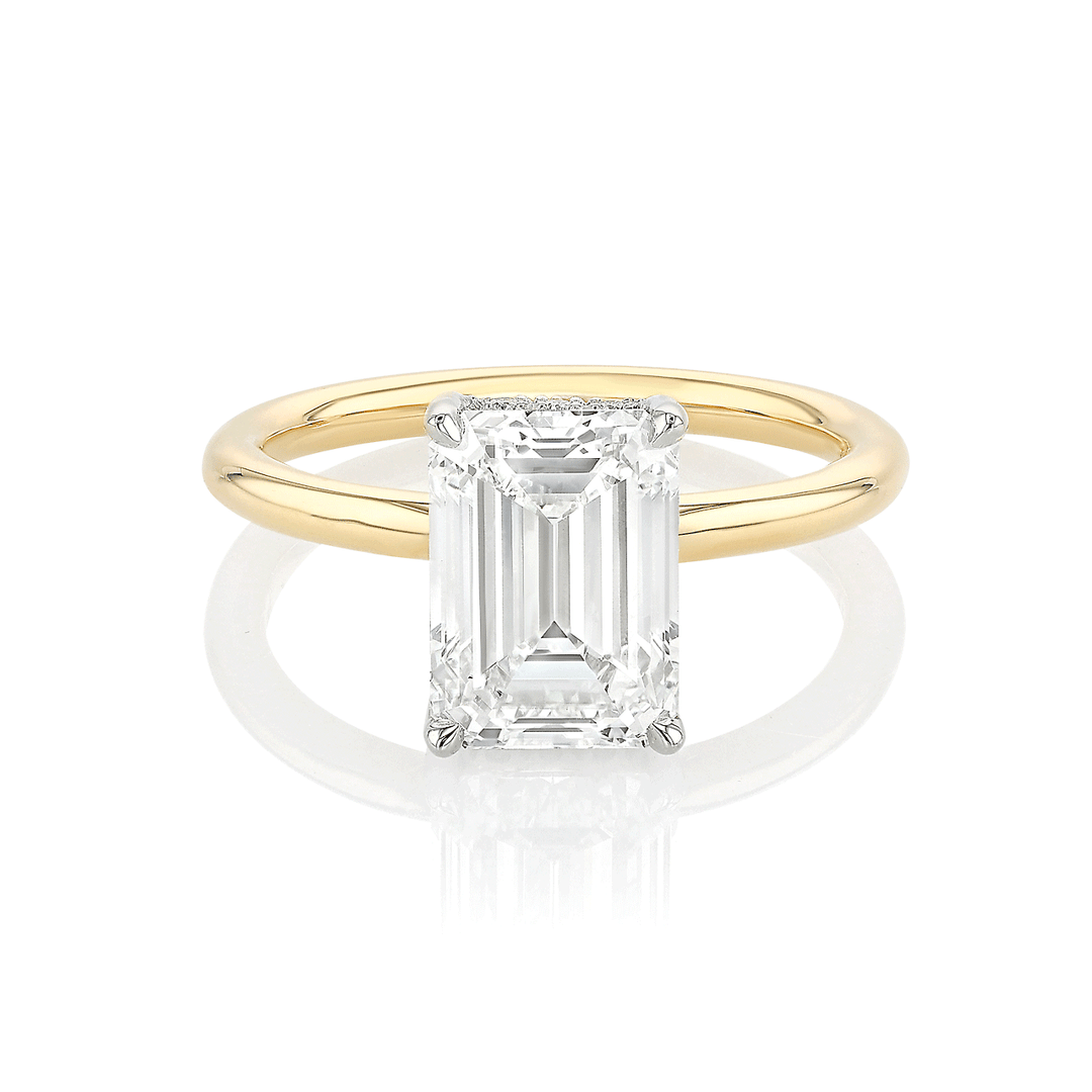 Hamilton Silhouette 18k Yellow Gold and 3.11 Total Weight Emerald Cut Diamond Engagement Ring