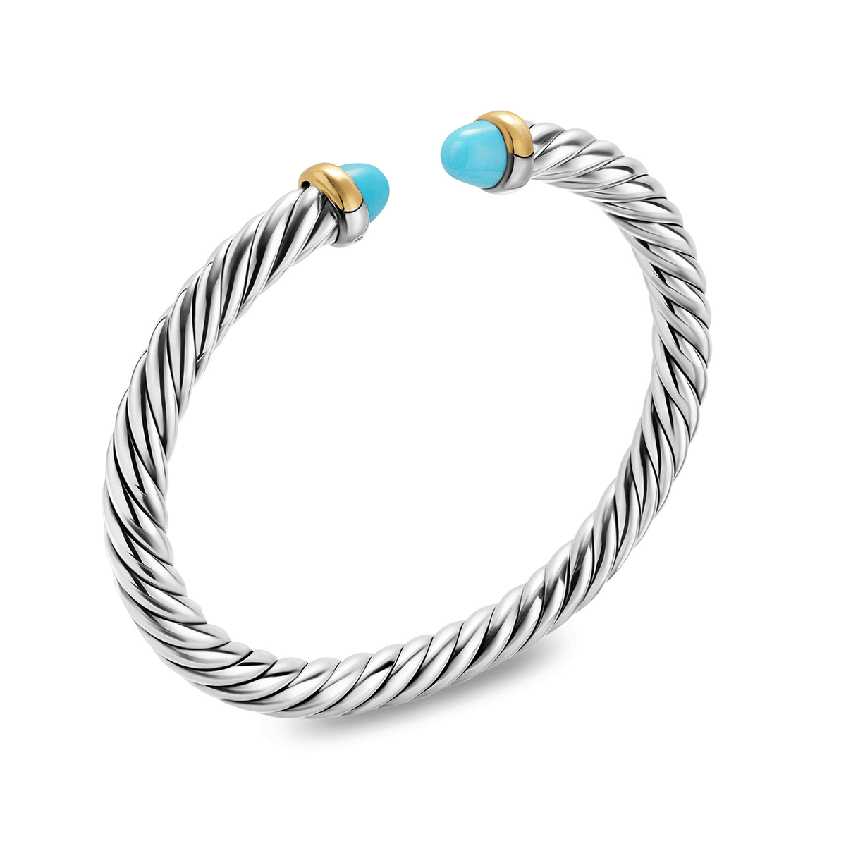 David Yurman Sterling Silver with 14K Yellow Gold and Turquoise 6mm Bracelet