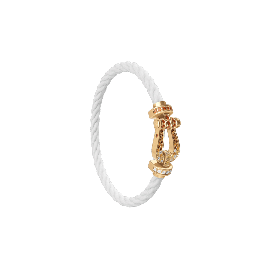 Fred FORCE 10 White Cable 18k Yellow Gold diamond paved and colored gem stones LG Buckle, Exclusively at Hamilton Jewelers