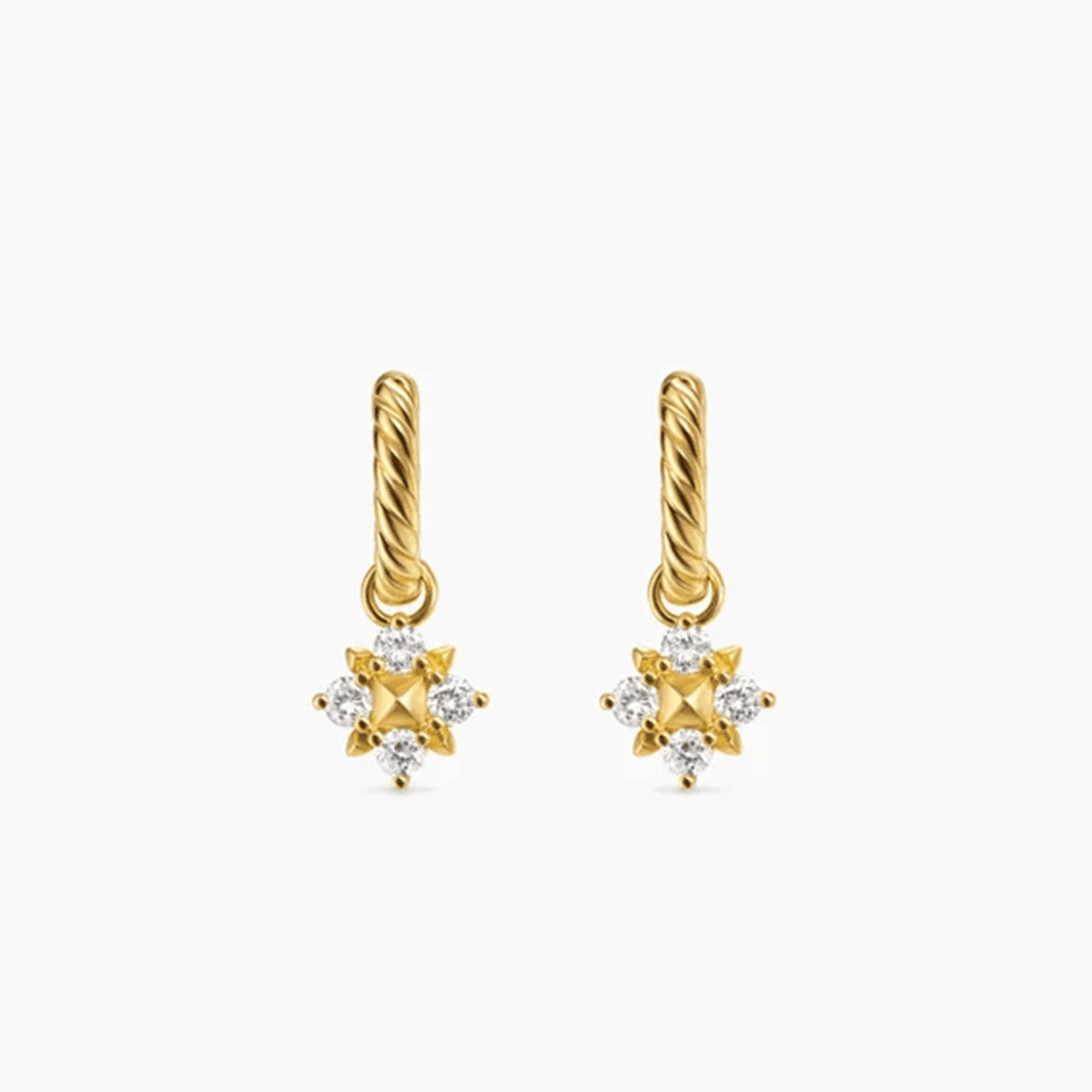 David Yurman Petite Modern Renaissance® Pyramid Drop Earrings 18K Yellow Gold with Diamonds, 18.8mm