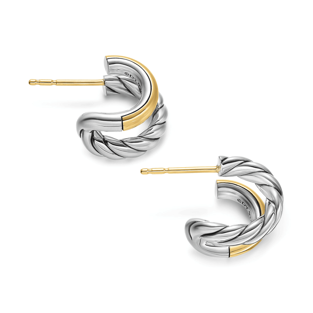 David Yurman Mercer Double Hoop Huggie Earrings Sterling Silver with 18k Yellow Gold, 13.5mm