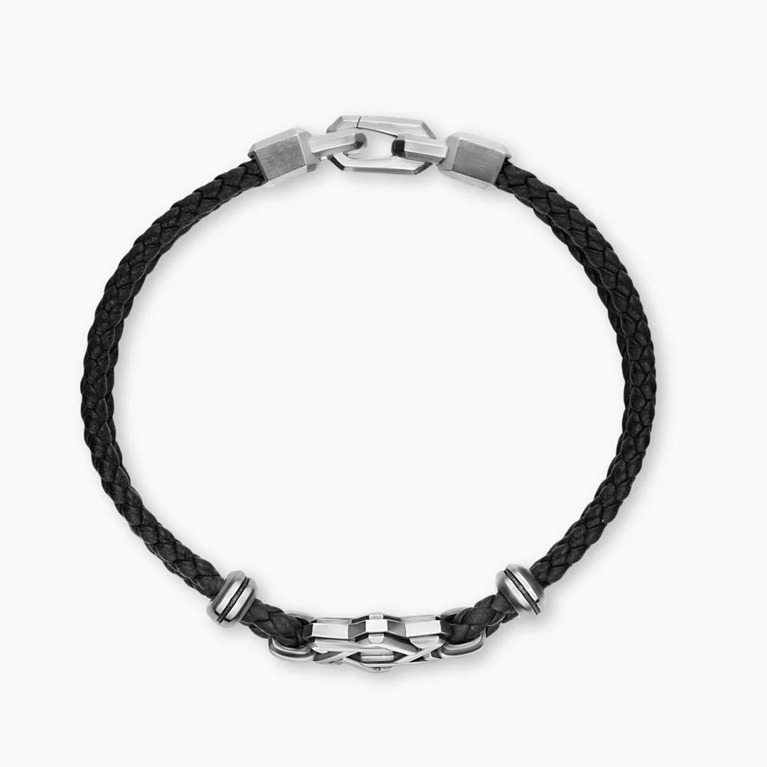 David Yurman Streamline® Star of David Bracelet Black Leather with Sterling Silver, 6mm Medium