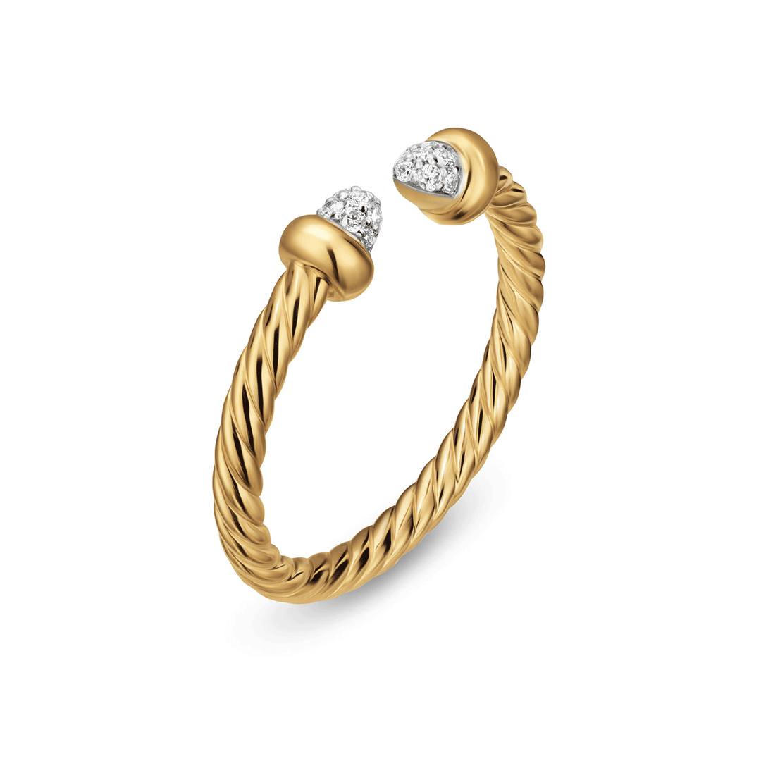 David Yurman Micro Cablespira® Flex Open Ring 18K Yellow Gold with Pavé Diamond Domes, 2.5mm