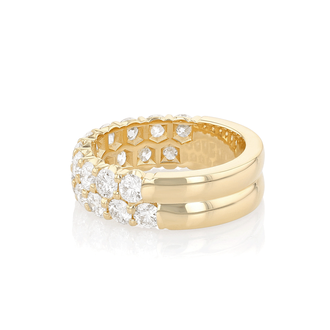 18k Yellow Gold and 2.60 Total Weight Diamond Two Row Band