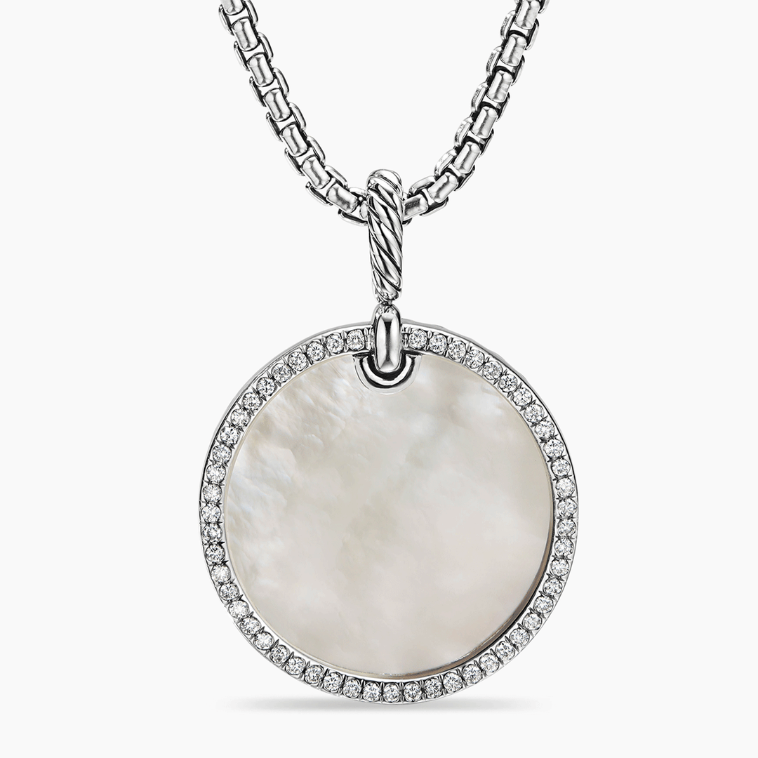 David Yurman Elements Disc Pendant with Mother of Pearl and Pavé Diamond Rim