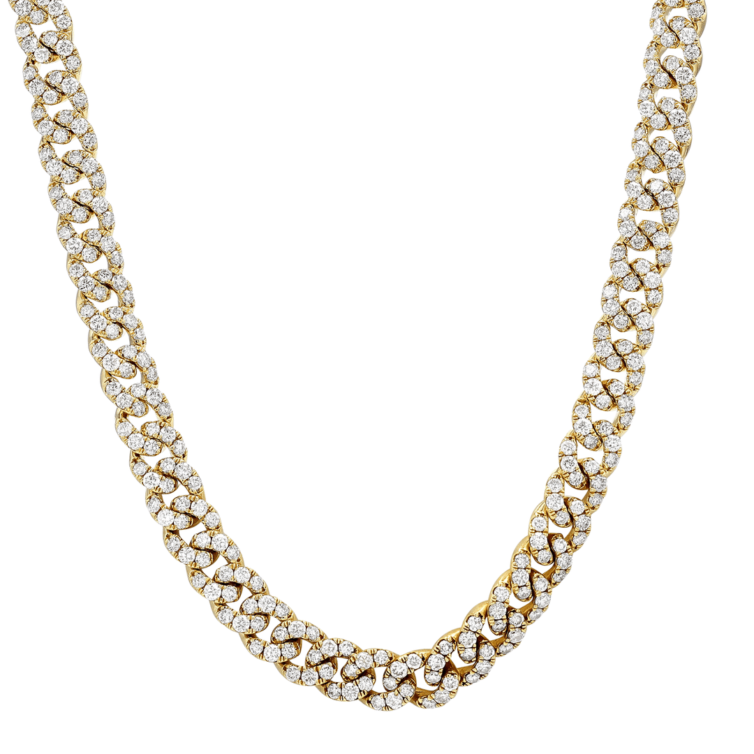 18k Yellow Gold Cuban Link Diamond 9.73 Total Weight Necklace