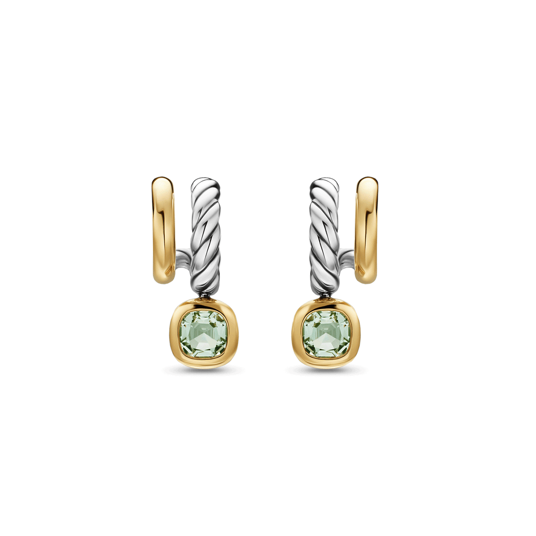 David Yurman DY Mercer® Color Two Row Drop Earrings Sterling Silver with 18K Yellow Gold and Prasiolite, 19.5mm