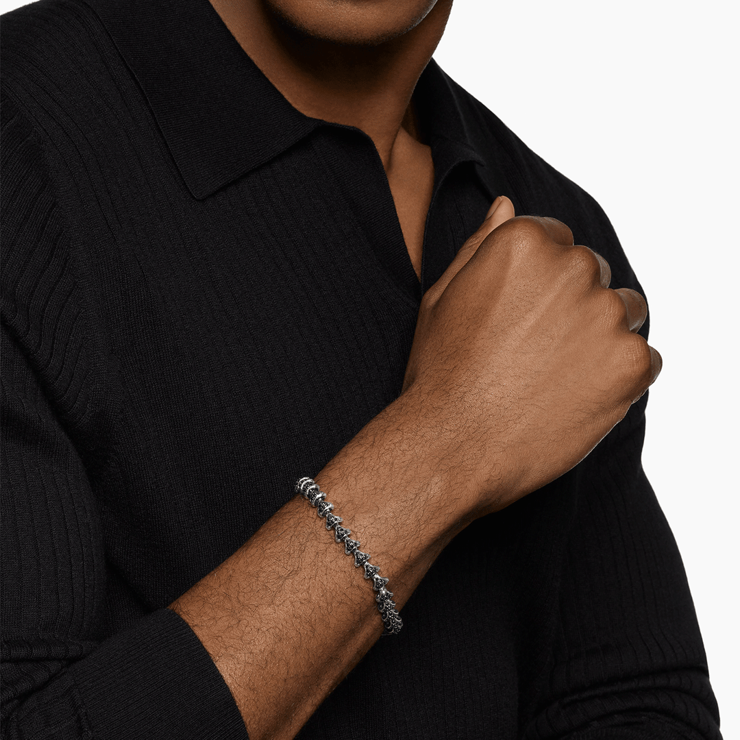 David Yurman Armory Link Bracelet Sterling Silver with Black Diamonds, 7.5mm