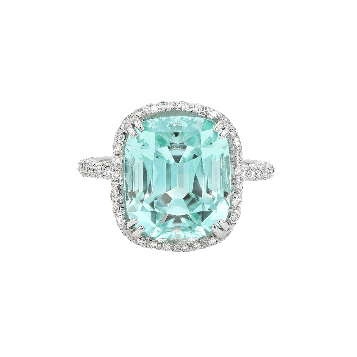 Platinum Blue Tourmaline 7.84 Total Weight and Diamond Ring