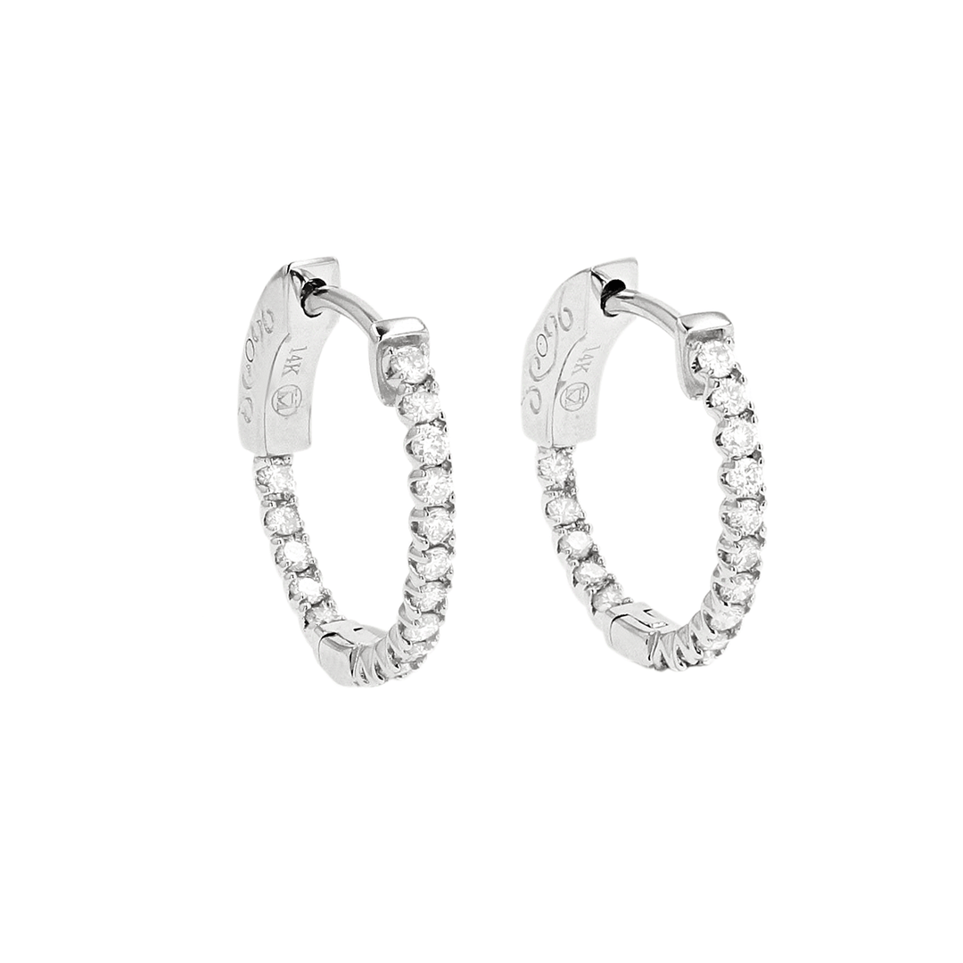 14k White Gold 17mm 1.00 Total Weight In Out Diamond Hoops